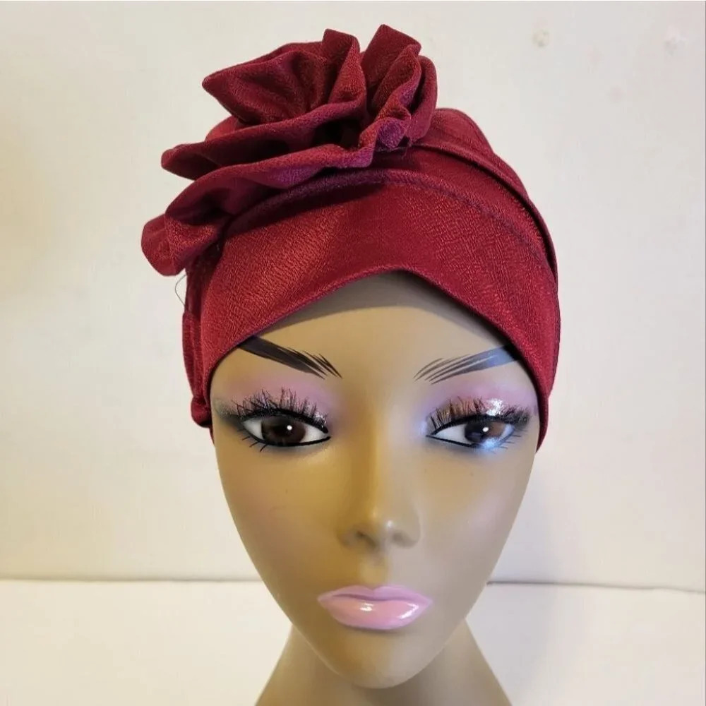 Women's Flower Turban Hat (burgundy)